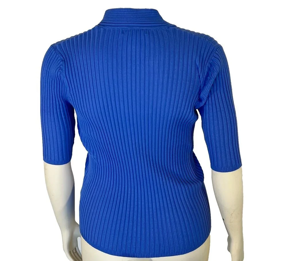 George Sweater Womens L Cornflower Blue Ribbed V-Neck Half Sleeve